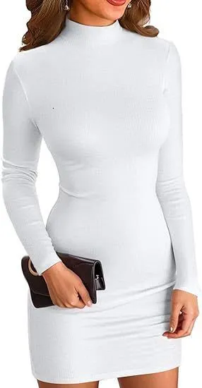 White Mini Bodycon Dress Women Polyester Panelled Patchwork Turtleneck Long  Sleeve Short Skirt from Dhgate Urban Sexy Dresses - price 40.48