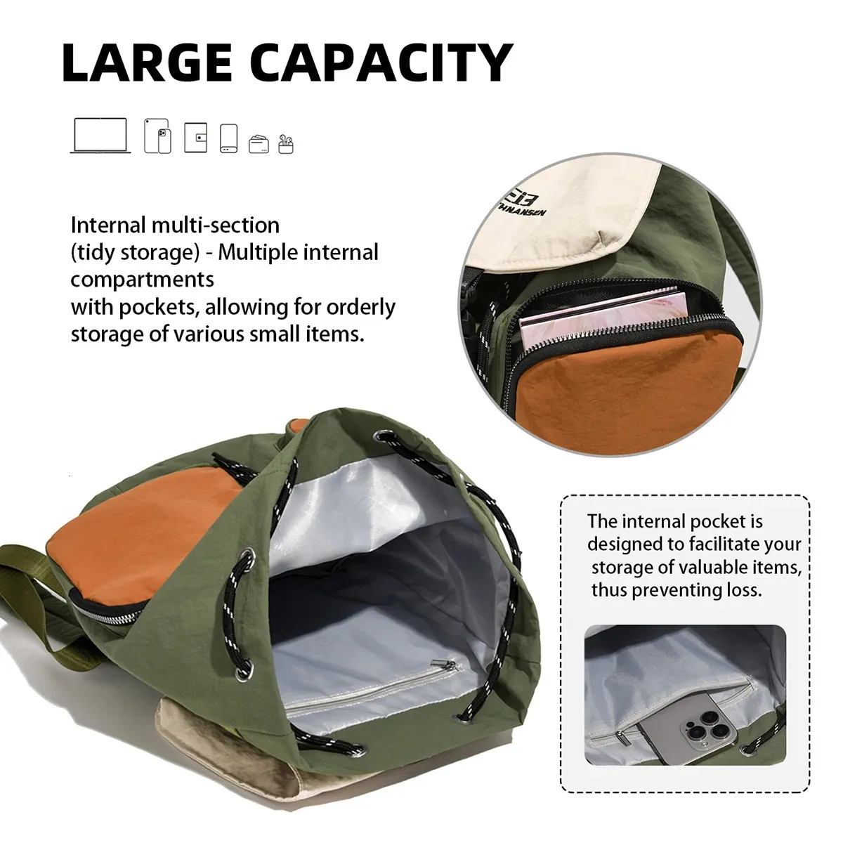 Drawstring Backpack School Commuting Outdoor Tablet Waterproof Travel Bag Women Practical For Camping And Hiking Sports_voghion.com