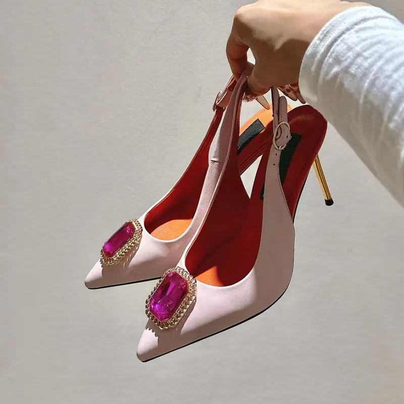 Square Jewel Inlaid Chain Backless Dress Shoes 10cm 6.5cm Metal Heel Patent  Leather High Heel Sandals Luxury Designer Pointed Fashion Elegant Evening  Shoes Size 34 42 From 63,08  | DHgate