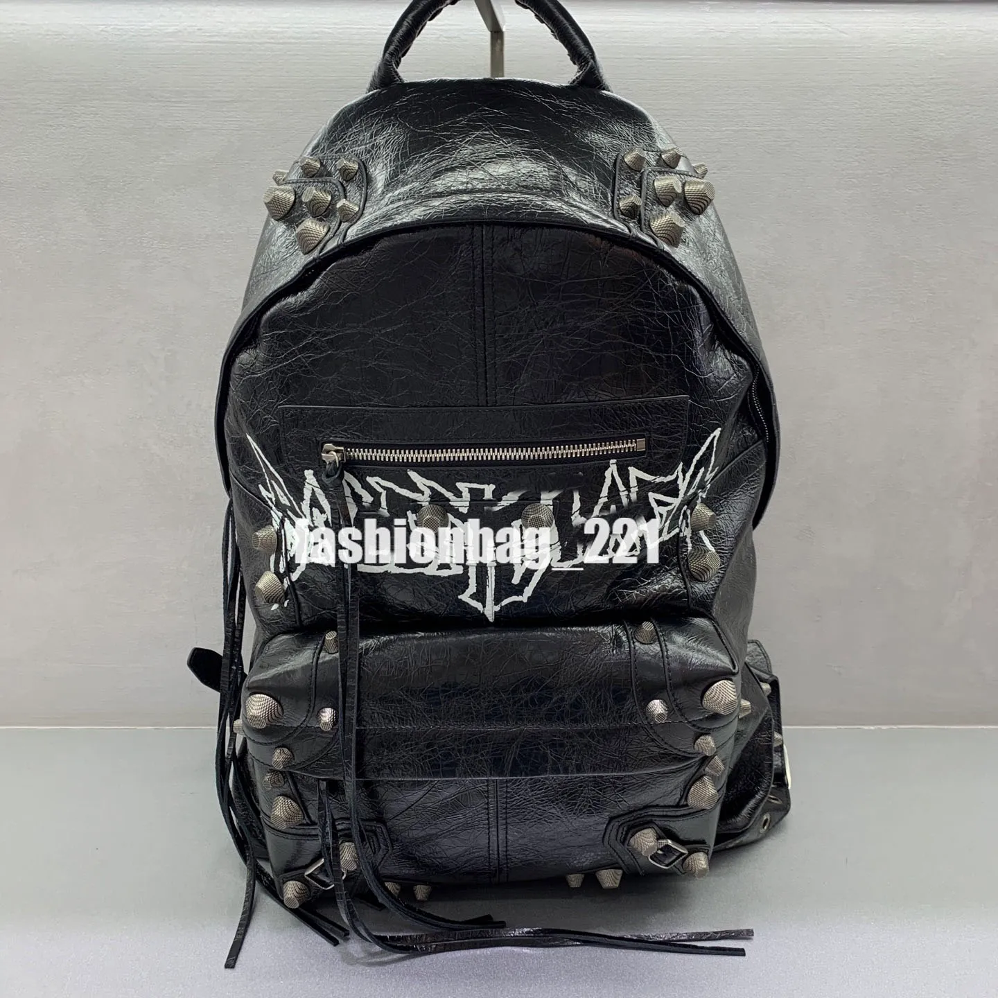 black leather biker studded backpack Designer Bag Motorcycle Backpack - Studded Oil Wax Leather Rucksack with  Rivets - Laptop Travel Bag for Women Men