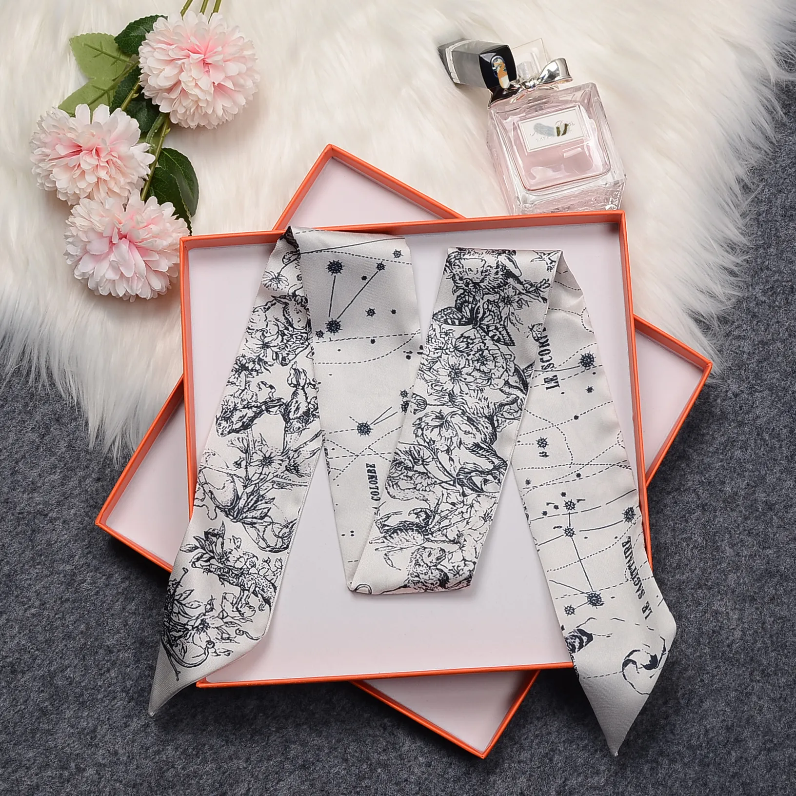 Spring Hairband Scarf for Women, Silk Thin Narrow Long Strip Ribbon ...