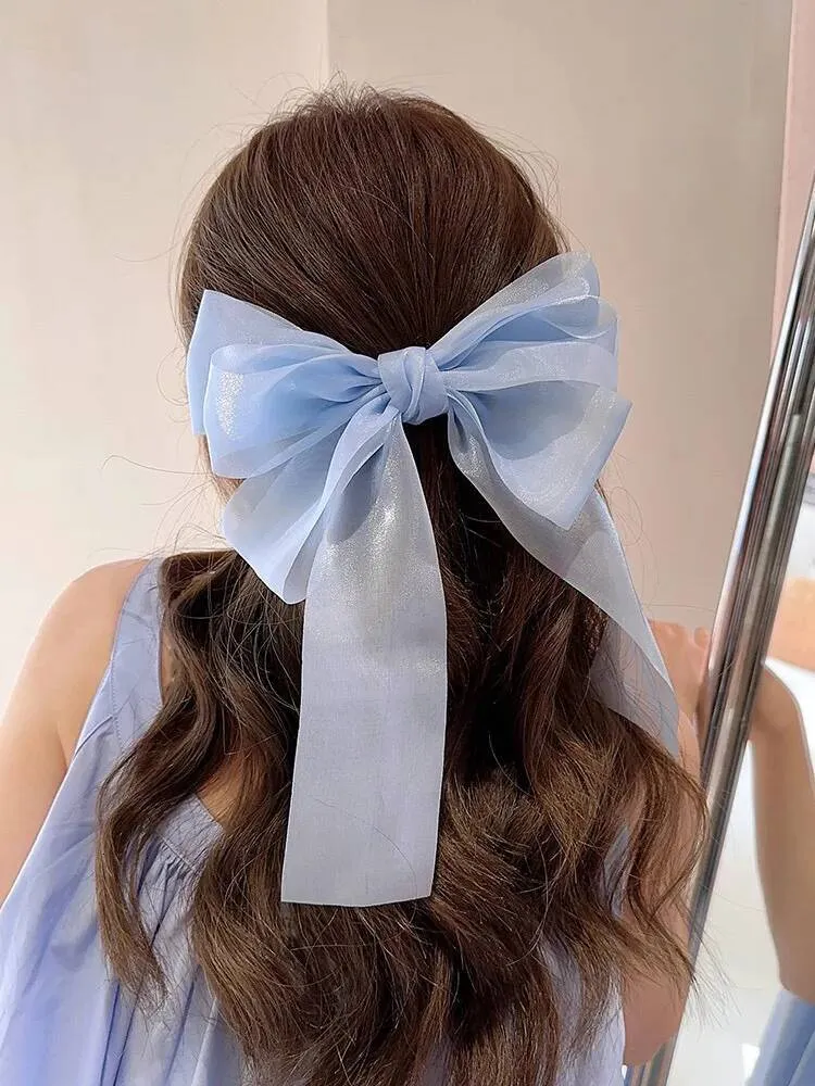 Grande Fiocco Nastro Con Clip In Acciaio – Forcina Per Capelli – Donna E Ragazza – Multicolore