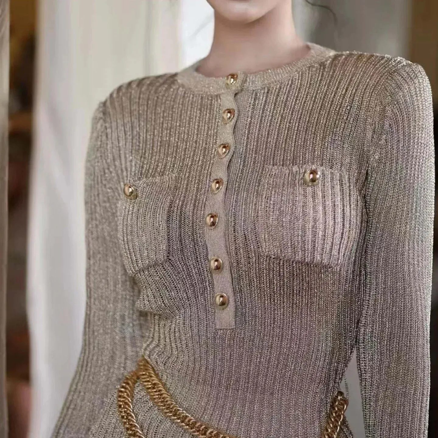 winter dress neck designs Long Sleeve Floor-Length Knitting Fabric Gold Layered Round Short Sleeve Slim Two-Piece from Dhgate Basic & Casual Dresses COLOR:Stone Kidman Party & cocktail dresses