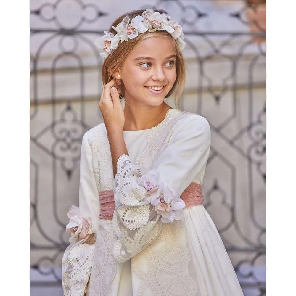 vintage communion dresses Long Sleeve A-line Flower Girl Dress 2351 Pre-Order 2-3 years / Cappuccino/ Rose AsPicture (RosyBrown) No replicas Vintage Lace First Holy Communion