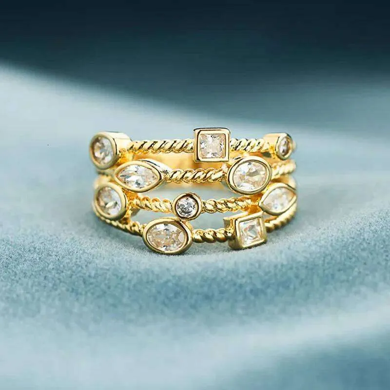 Huitan Geometric Multi-layer Cubic Zirconia Rings for Women Rhodium ...