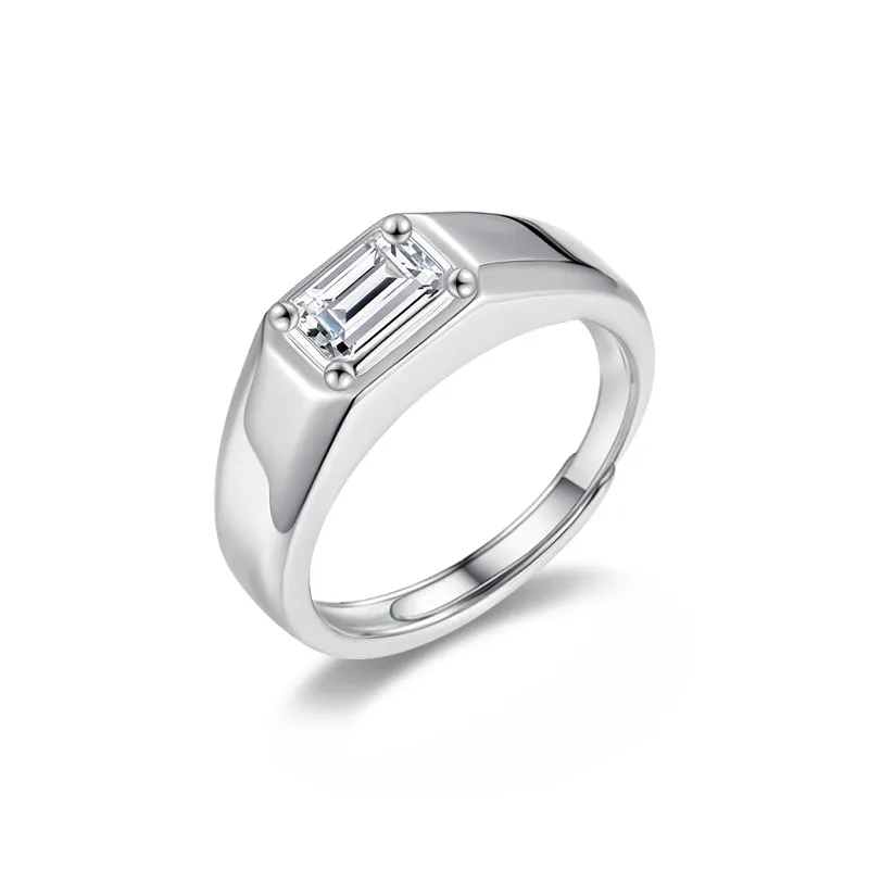 Exquisiter, schlichter und eleganter rechteckiger Herrenring mit Moissanit-Einlage und verstellbarer Öffnung – ein hochwertiges Geschenk_voghion.com