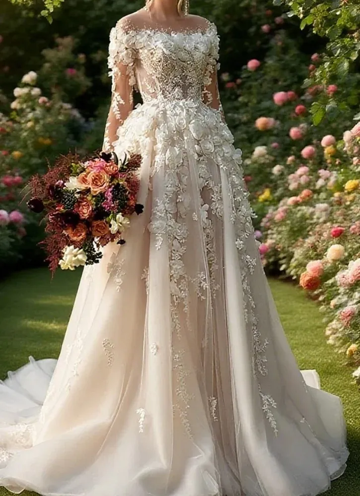 sheer boat neck wedding dress 23 Boat Neck Wedding Dresses for 2022 & 2023
