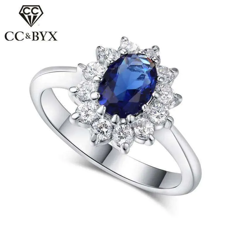 CC Princess Diana Rings Silver Plated Wedding Engagement Ring With Blue ...