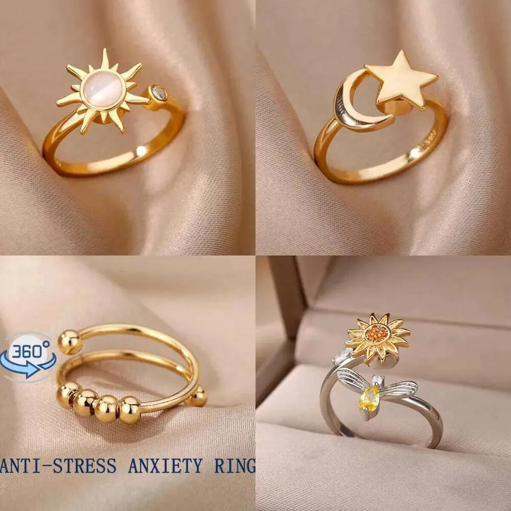 Anillo Giratorio Para La Ansiedad De Acero Inoxidable - Juguete Antiestrés Para Hombres Y Mujeres (Tamaño 7 USA, Ancho 6mm), Acabado Brillante Anillo Calmosia