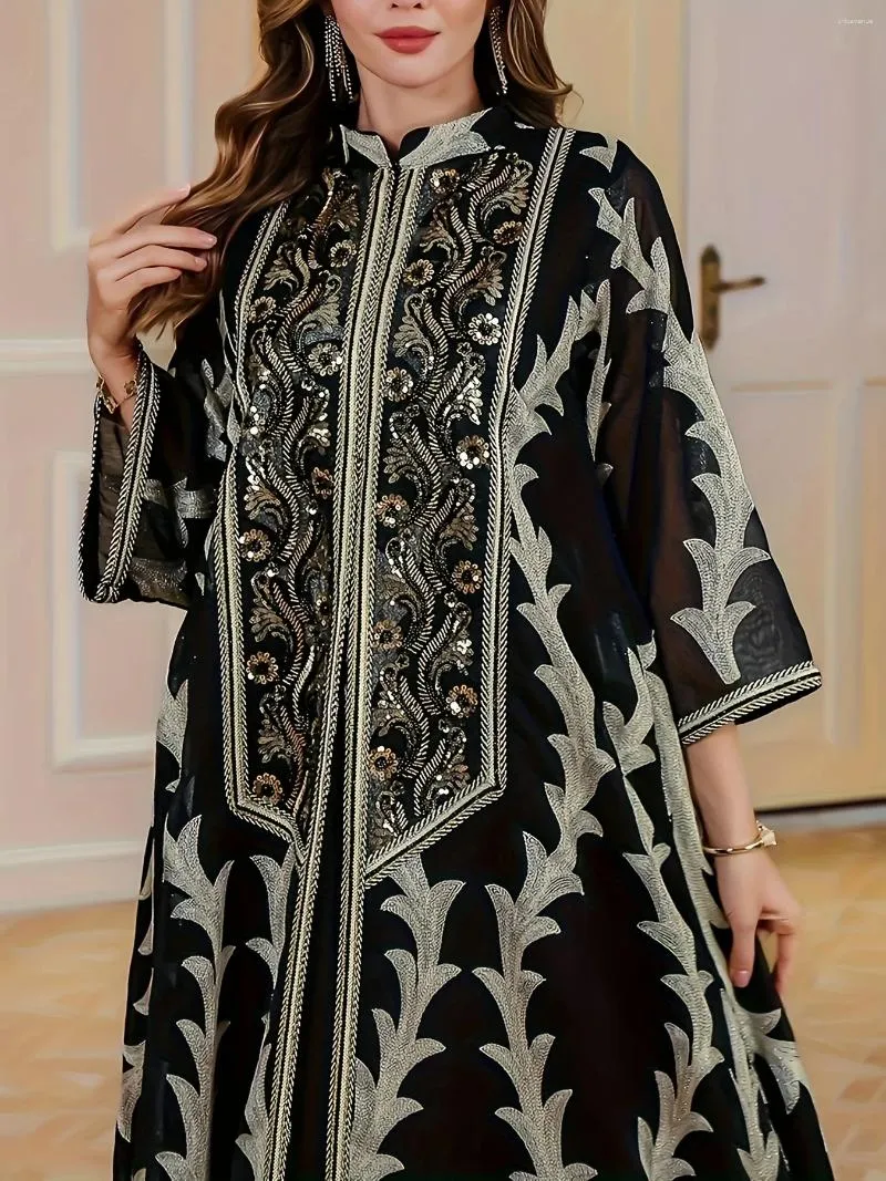 Casual Dresses Middle Eastern Womens Elegant High End Sequin Embroidered  Black Robe Loose And Comfortable For Commuting Muslim Breathable From 27,35   | DHgate