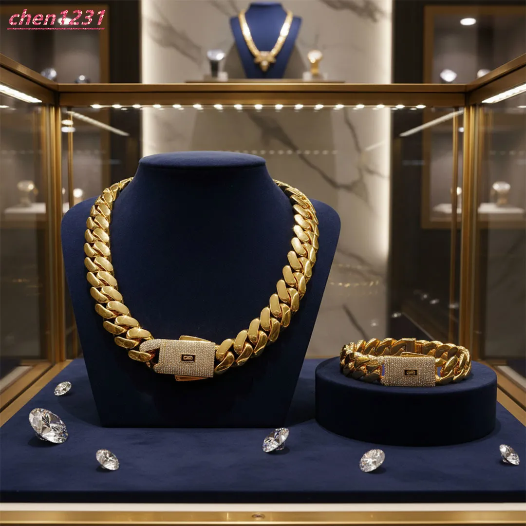 Kubanische Kette mit Monaco-Schlüsselverschluss, massives 14- und 18-karätiges Gold, schweres Hip-Hop-Armband und -Halskette für Herren_voghion.com