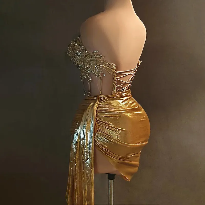 slim fit dress slacks Retrofete Charity Dress in Metallic Gold main image 1