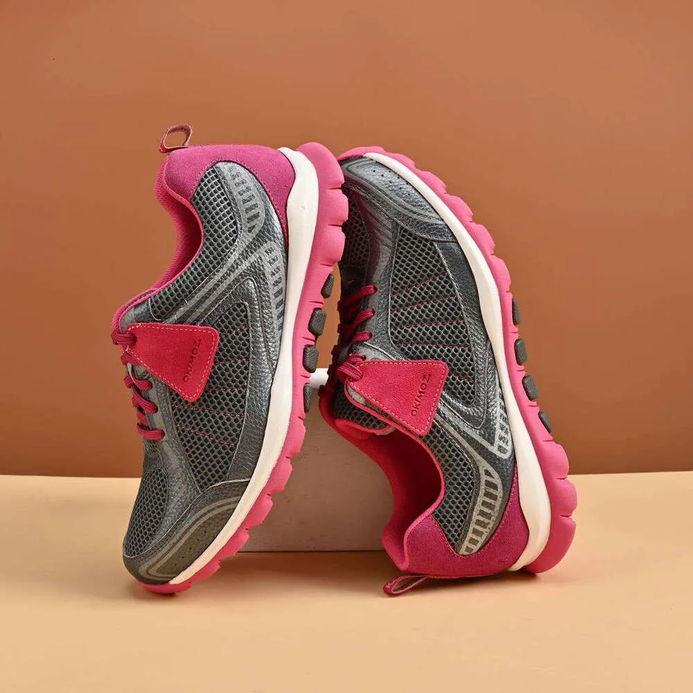 Zapatillas deportivas casuales de diseño para mujer OKIMOZ, ligeras y transpirables, con detalles en gris y rosa, tallas grandes._voghion.com