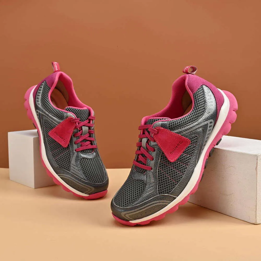 Zapatillas deportivas casuales de diseño para mujer OKIMOZ, ligeras y transpirables, con detalles en gris y rosa, tallas grandes._voghion.com