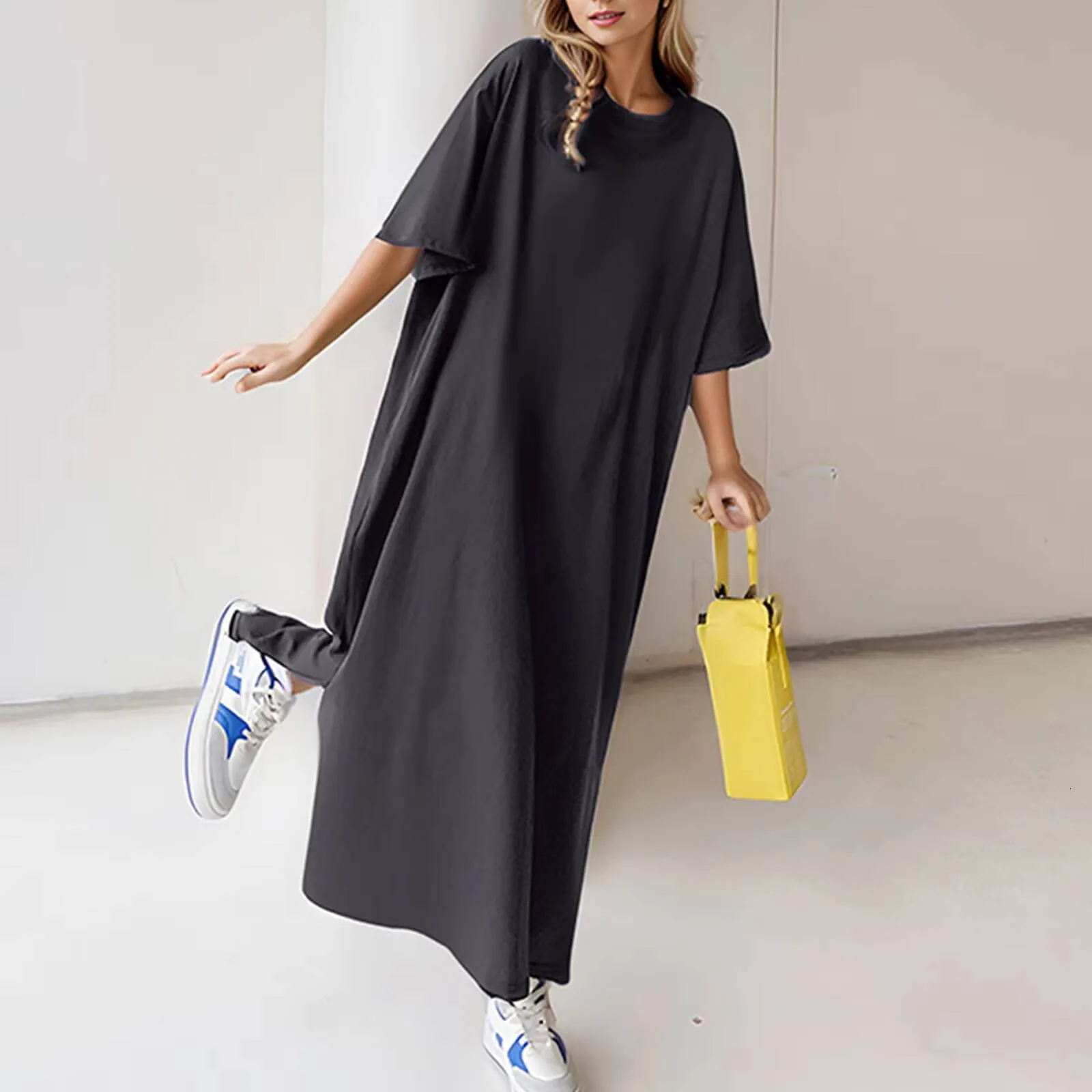 Chic Vintage Cotton Dress for Women - Oversized, Loose Fit, Short Sleeves, Solid Color - Perfect for Casual Summer Wear - Vestidos de Fashion - Style Chic Vintage Cotton Dress for Women - Oversized, Loose Fit, Short Sleeves, Solid Color - Perfect for Casual Summer Wear - Vestidos de Fashion - Style