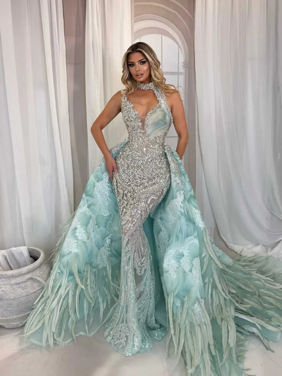 trumpet mermaid tulle prom dress Turquoise Strapless Pleated Tulle Custom-made Trumpet Prom Formal Gown