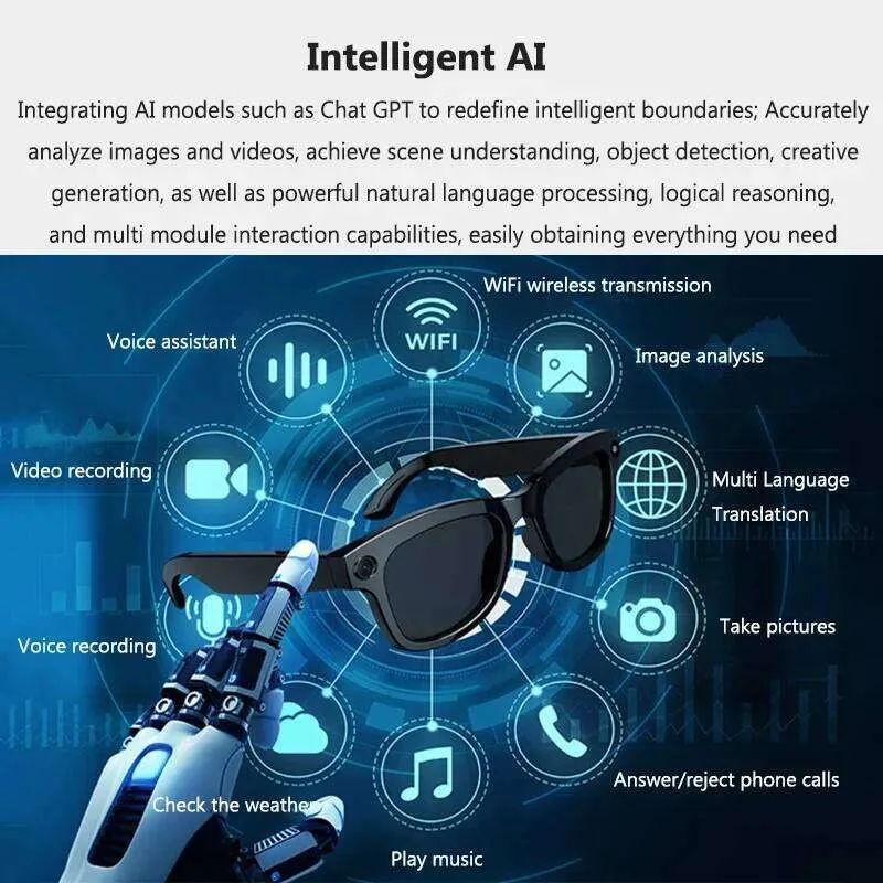 Lunettes Intelligentes SENBONO E13 - Caméra, Micro, Verres Polarisés Anti Lumière Bleue