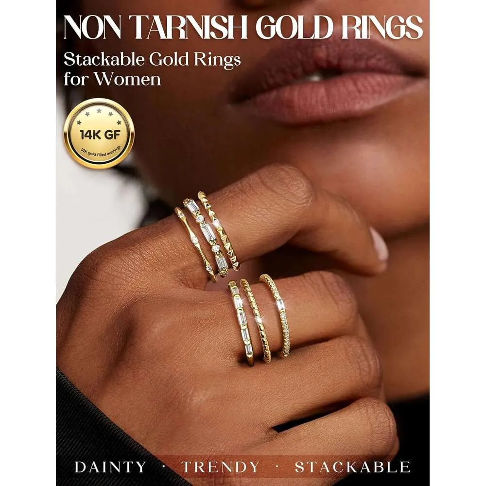 Set Of 3 Dainty Gold Stackable Rings With Cubic Zirconia Stones_voghion.com