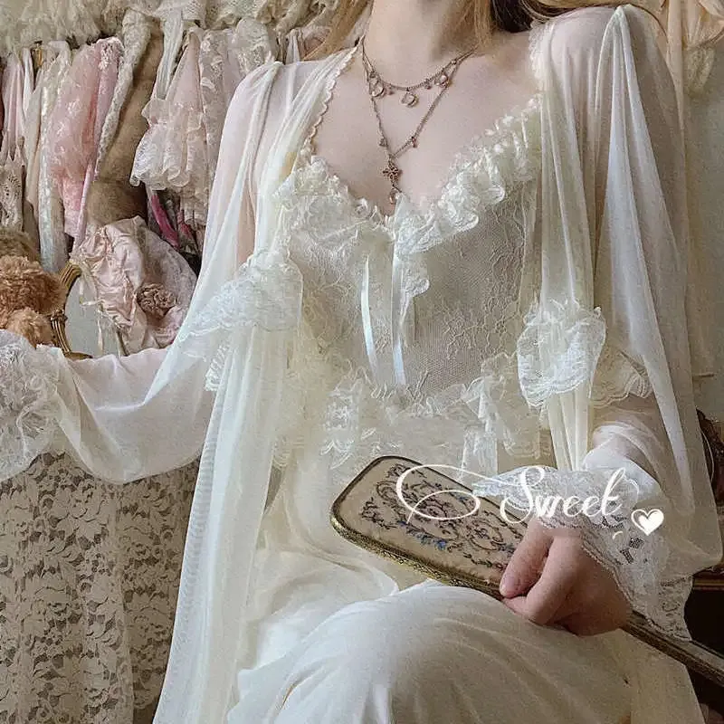 Lace Nightgown: Vintage French Retro Style Ultra Thin Nightdress