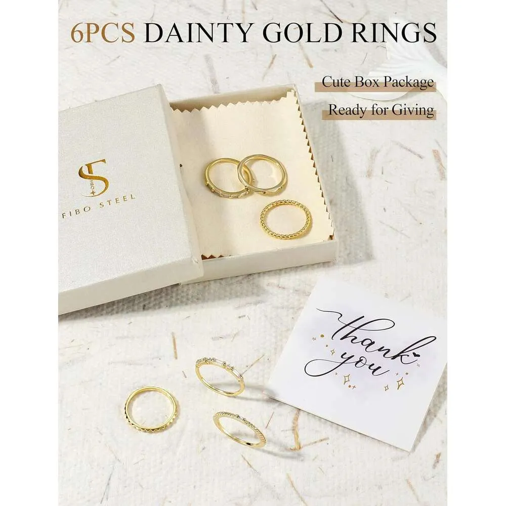 Set Of 3 Dainty Gold Stackable Rings With Cubic Zirconia Stones_voghion.com