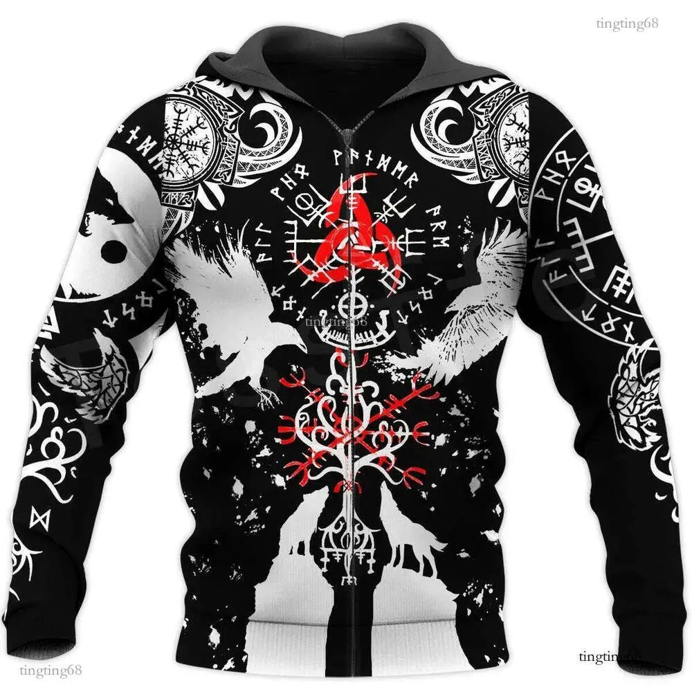 Viking Berserker 3D Printed Hoodie - Nordic Vegvisir Zip-Up Jacket, Oversized Streetwear - View #3
