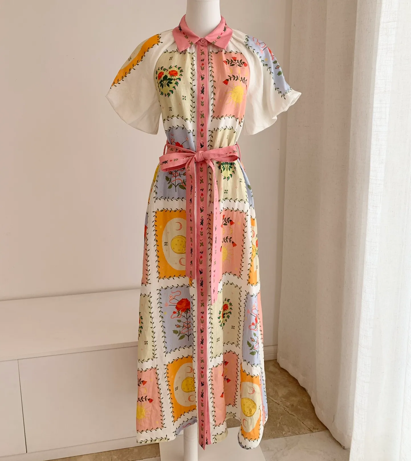 Summer long linen shirt dress with lace-up waist and puff sleeves, ankle-length floral design from Dhgate Basic & Casual Dresses - price 214.08 Summer long linen shirt dress with lace-up waist and puff sleeves, ankle-length floral design from Dhgate Basic & Casual Dresses - price 214.08