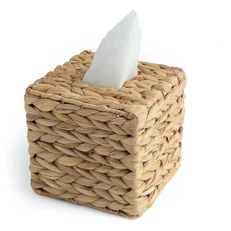 Boîte à Mouchoirs En Osier Naturel Avec Couvercle - Distributeur De Serviettes En Seagrass - Dimensions 14x14x14 Cm