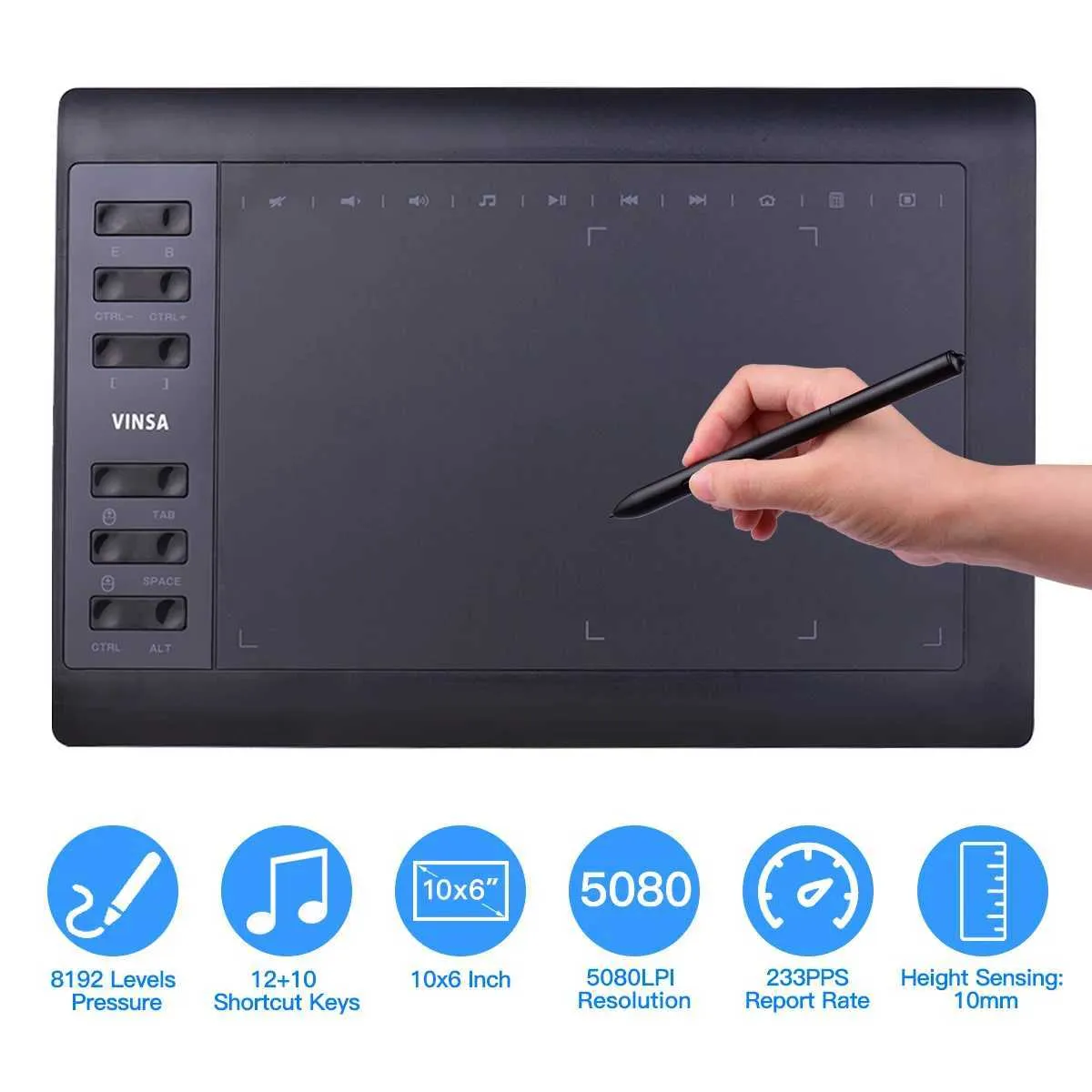 X250704 Professional Graphics Drawing Tablets 10x6 Inch 12 Express Keys ...