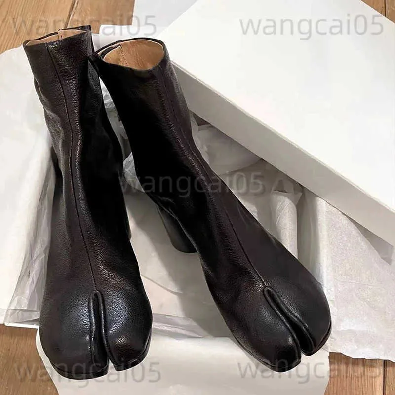 Stivaletti Donna In Pelle Con Tacco Spesso E Punta In Pizzo, Calzini Elastici A Maglia, Versatili E Comodi