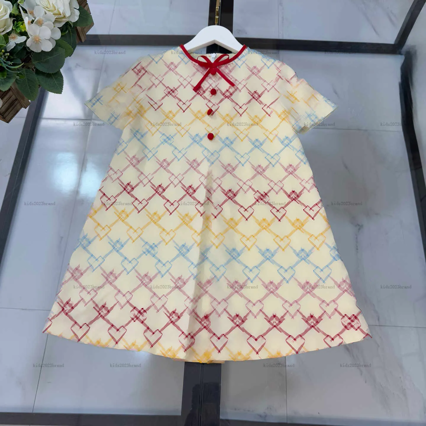 Red Bow Cotton Princess Dress For Girls   Classic... 