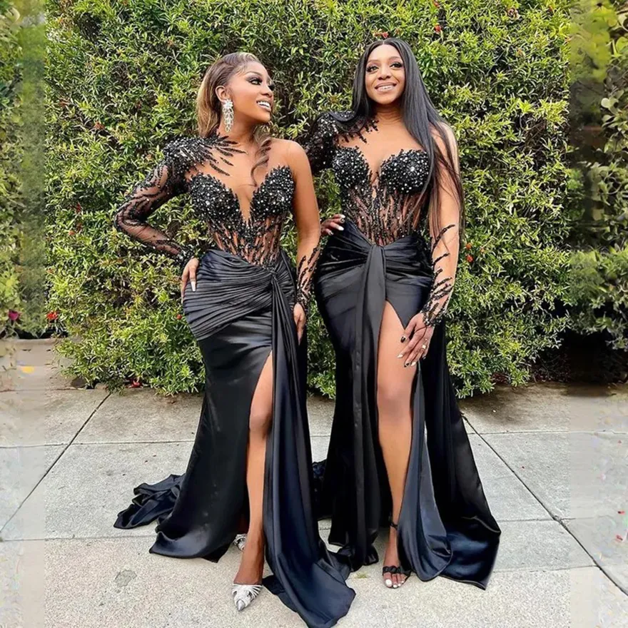black couture bridesmaid dresses Navy Mermaid Off the Shoulder Velvet Maxi Bridesmaid Dress with Slit