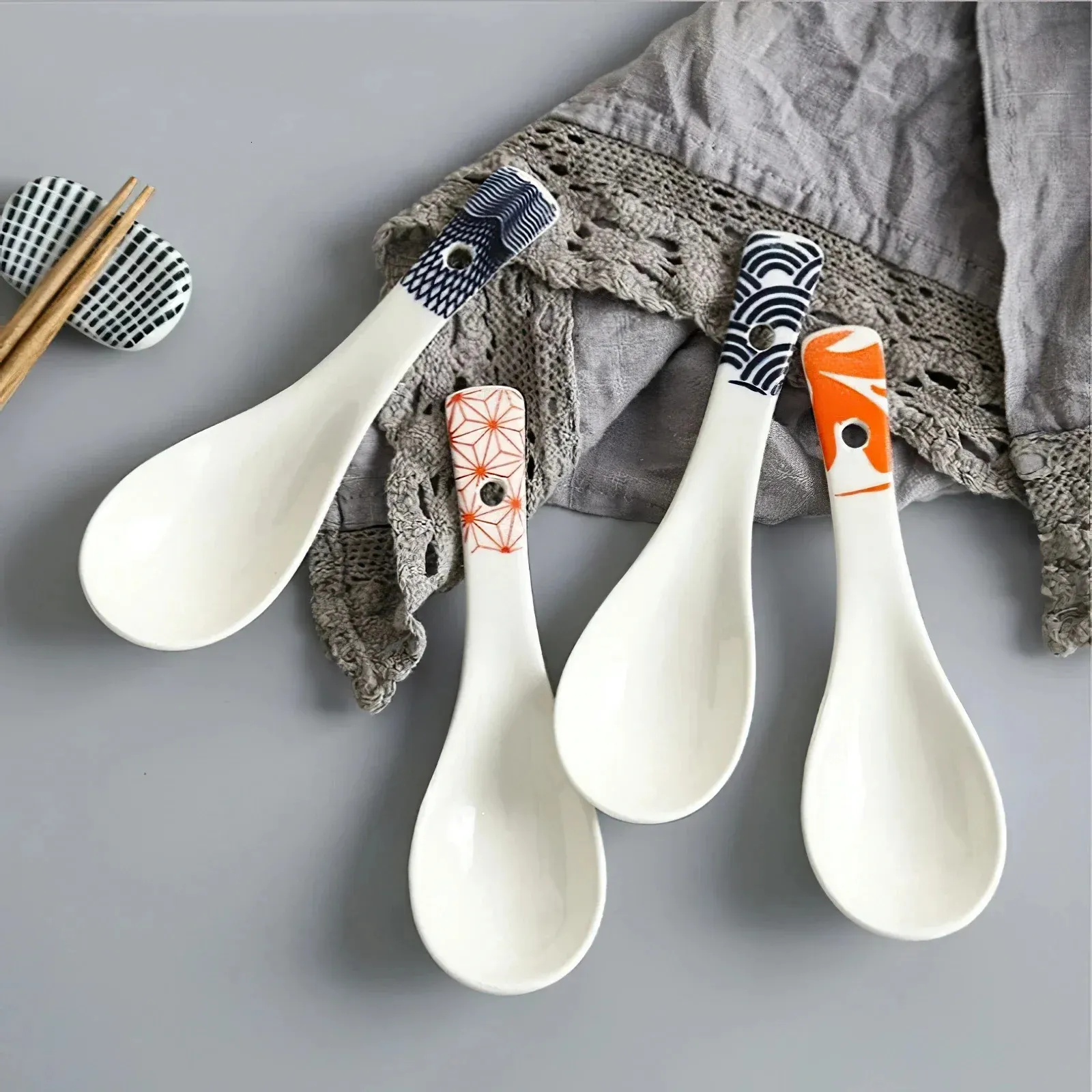 Ceramic Spoon Set   Porcelain Japanese Soup And... 