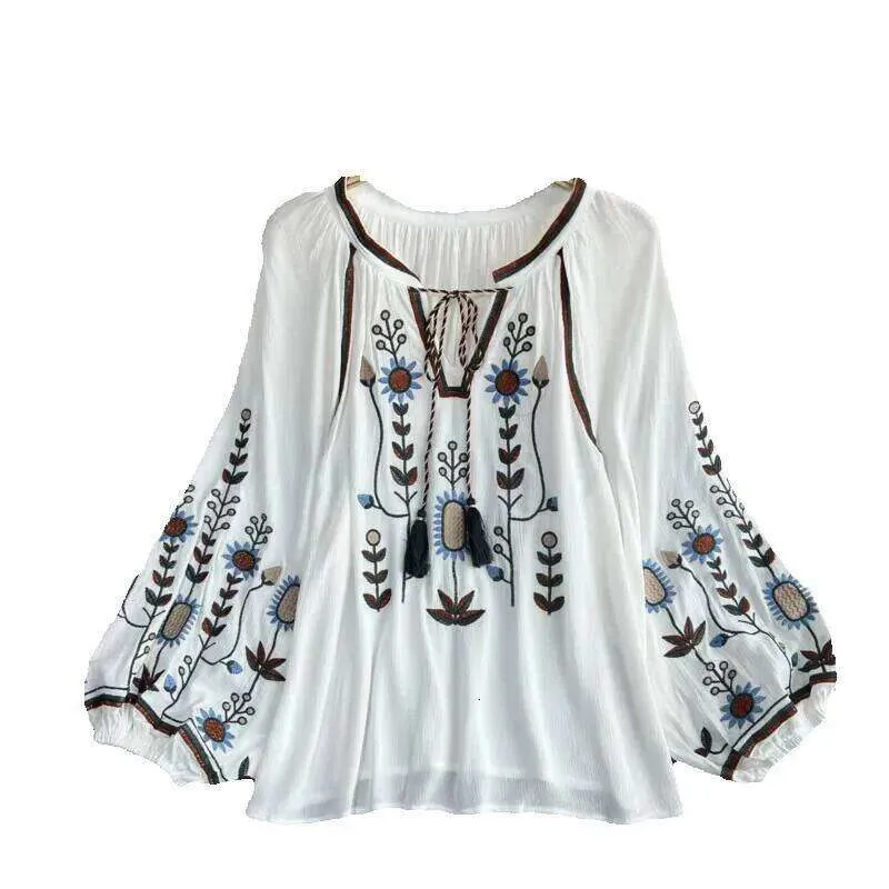 Camicetta Teelynn Boho Blusa Di Cotone Ricamato Floreali Di