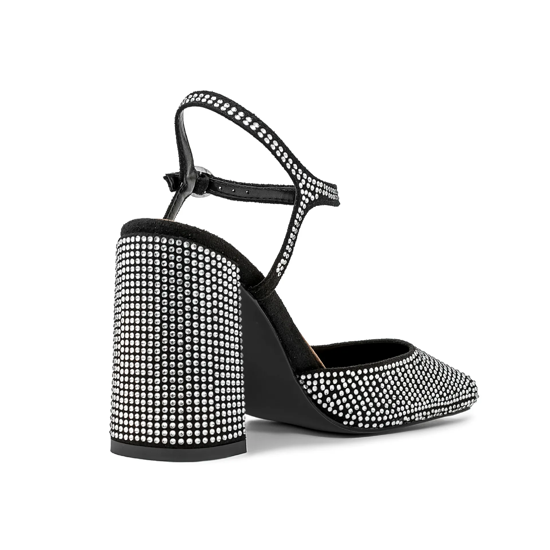 Women's Square Toe Rhinestone Block Heel Sandals With Buckle_voghion.com