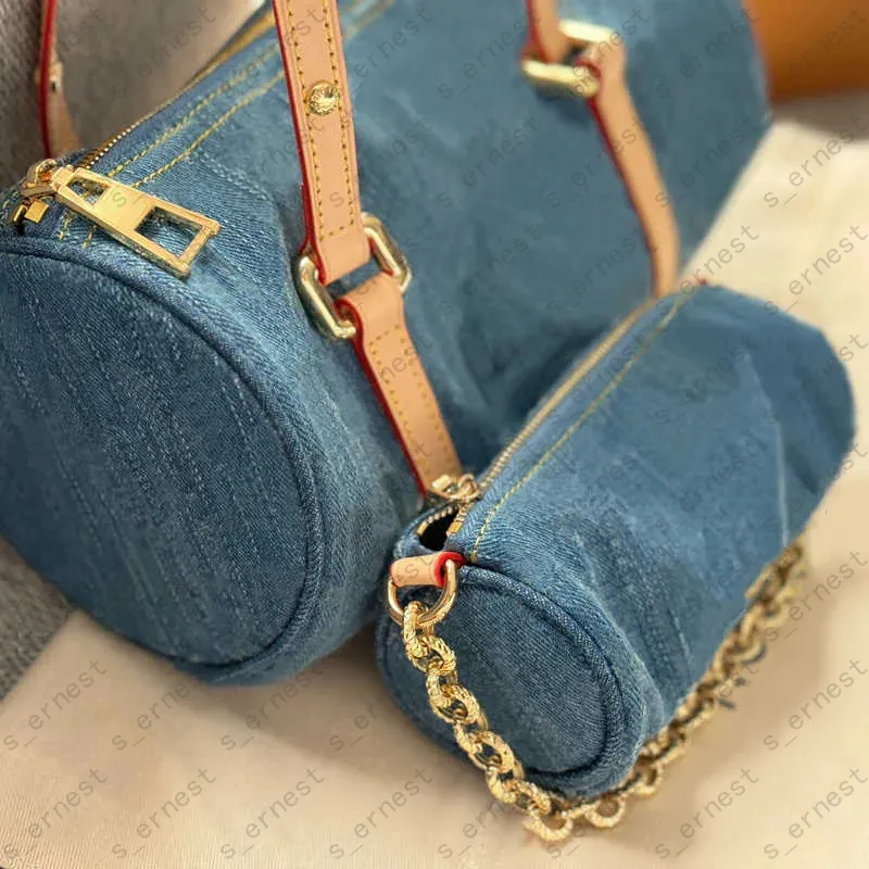 Chic Blue Denim Shoulder Bag With Punk Strap - Versatile Handbag & Clutch Purse, Machine Washable - Bags & Luggage