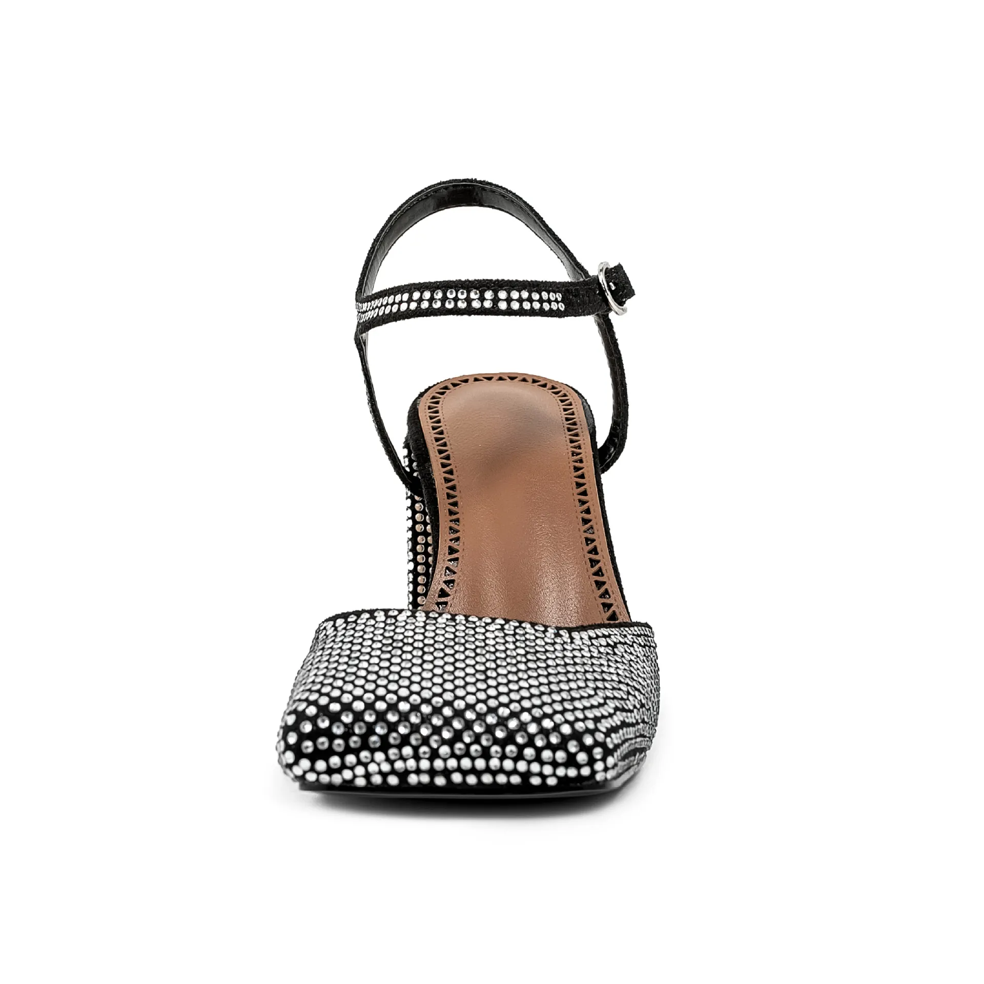 Women's Square Toe Rhinestone Block Heel Sandals With Buckle_voghion.com