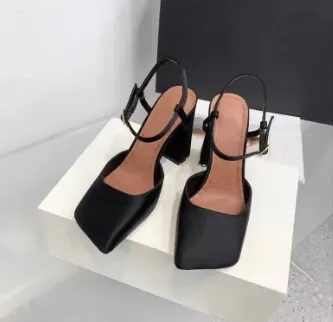 Women's Square Toe Rhinestone Block Heel Sandals With Buckle_voghion.com