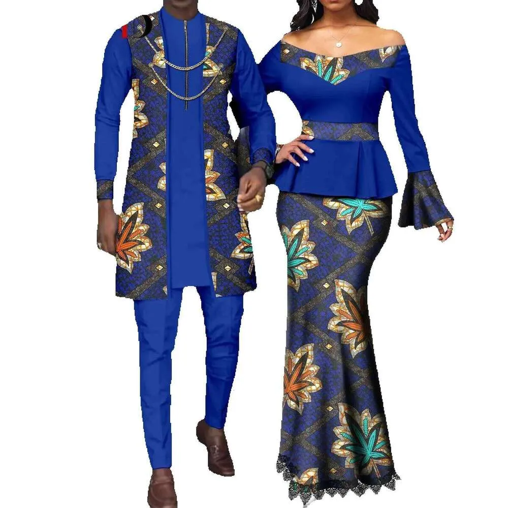 Tenue Africaine Assortie Pour Les Couples, Le Haut À Imprimé