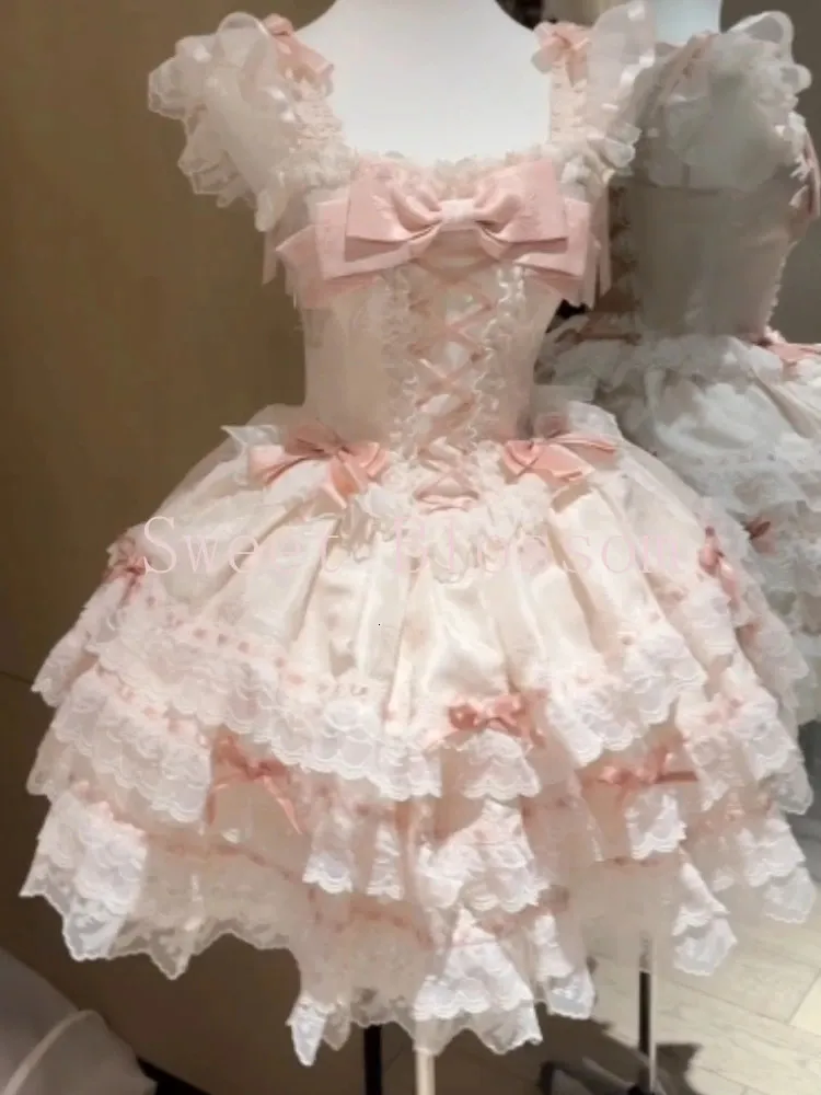 open lace back dress Kawaii Aesthetic Soft Girl Pastel Floral Sweetheart Neckline Dress – The  Kawaii Factory main image 0