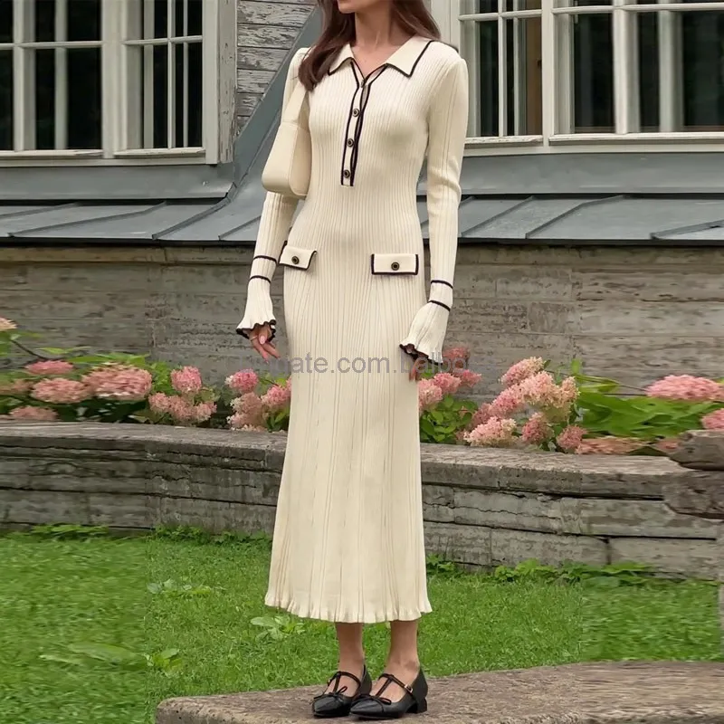 slim fit dress slacks Mixed Media Fit and Flare Sweater Dress – English Factory main image 0