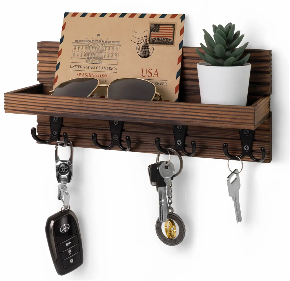 Ornate Key Racks Wooden Key Holder With 4 Hooks Wall Mounted Entryway Organizer Rack For ...