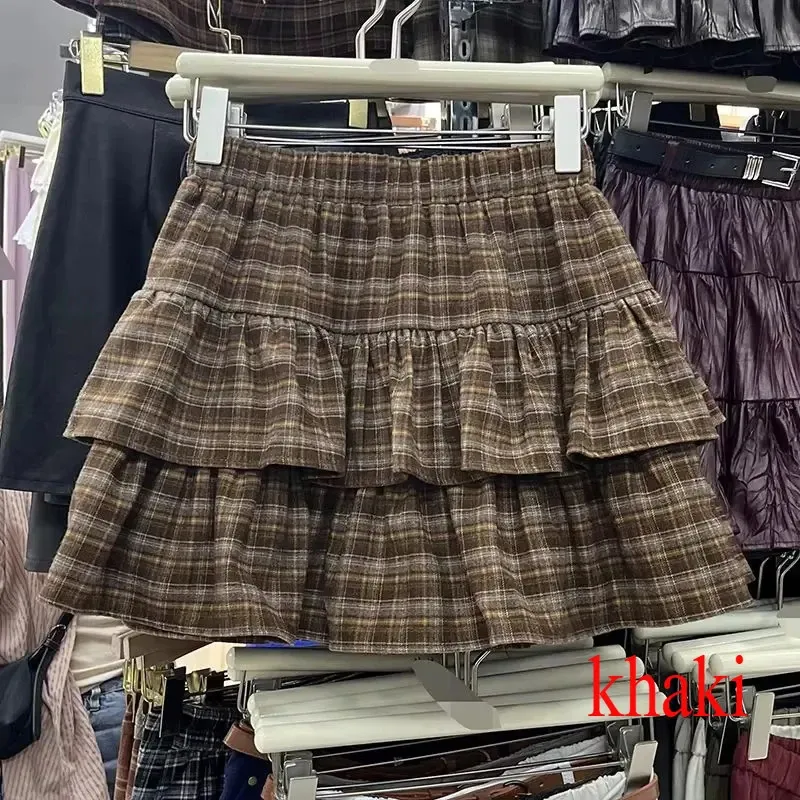 Ruffled Plaid Skirt Y2K Punk Rock Preppy Style Cake Skirt