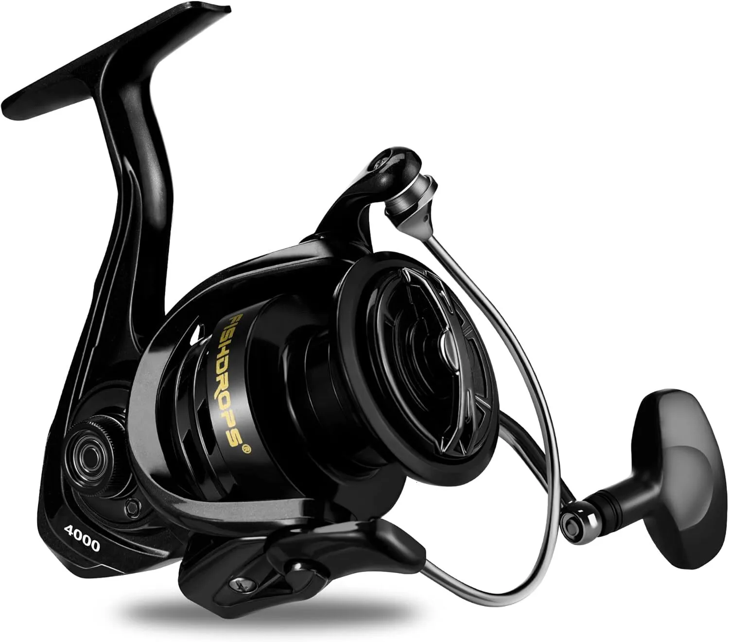 Fishdrops Spinning Fishing Reels - 5+1 Ball Bearings, 5.5:1 High Speed,  Left/Right Interchangeable Gold Handle, 7.5 oz Ultra-Light Design