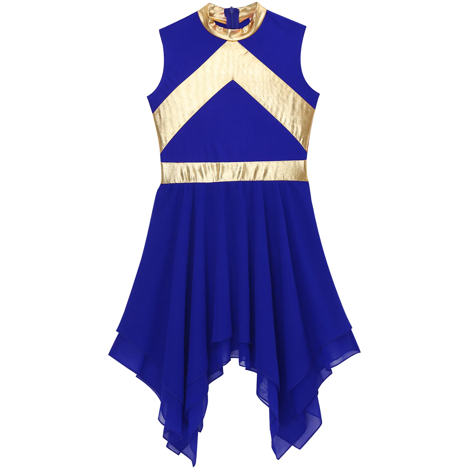 Modern Sleeveless Lyrical Lyrical dance dress for Girls - Perfect for Church Choirs, Worships, and Liturgical Praises - Asymmetrical Design - Modern Sleeveless Lyrical Lyrical dance dress for Girls - Perfect for Church Choirs, Worships, and Liturgical Praises - Asymmetrical Design -