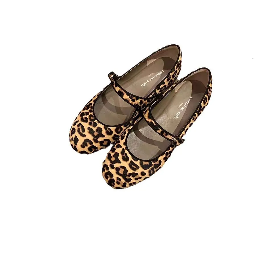 Cowhide Version ~ Leopard Print One-Strap Flat Mary Jane Women, Grandma Shoes, Ballet Shoes For Women Ddmysaturn_voghion.com