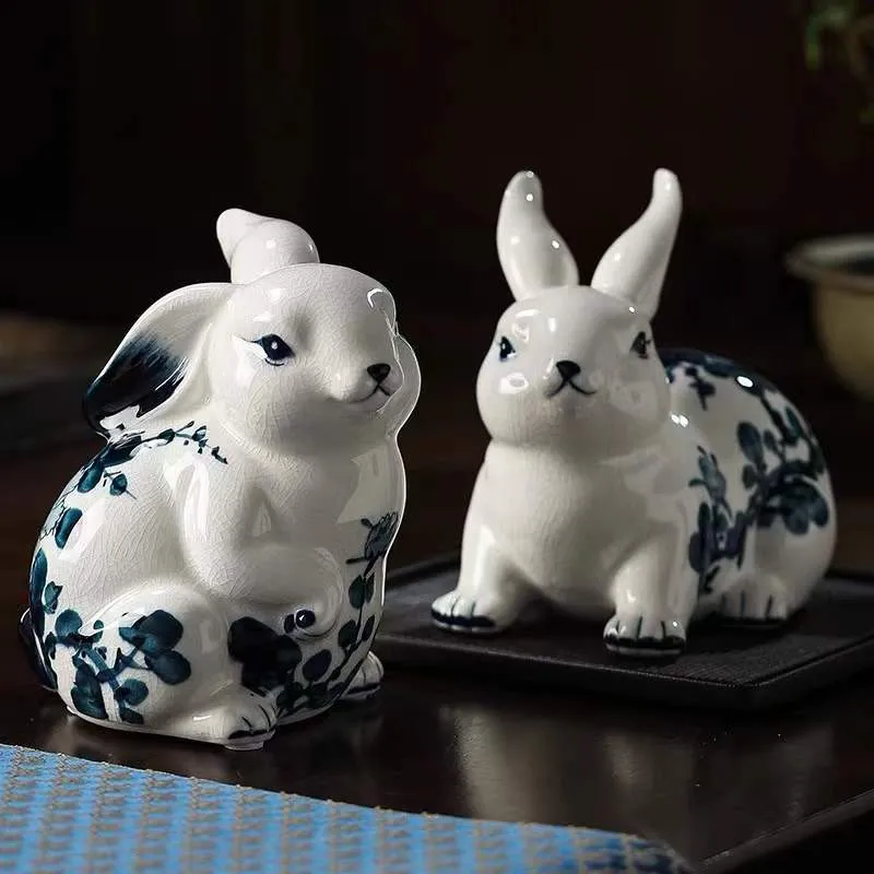 Blue And White Porcelain Rabbit Sculpture Ceramic... From Dh4402004 ...