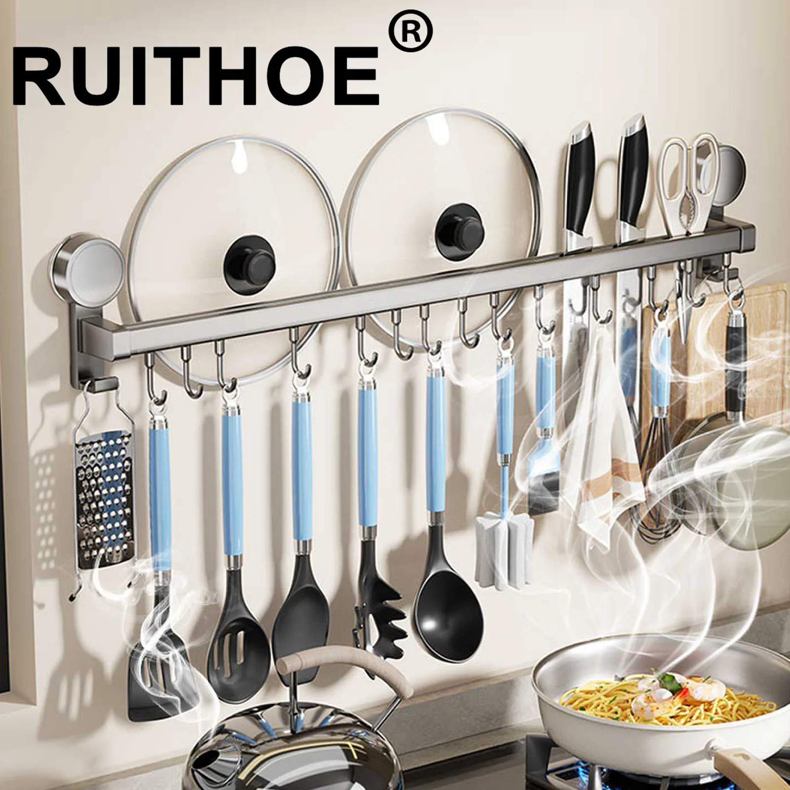 Wall Mounted Kitchen Hook Rack No Punching Wall... From Dh4402004, $16. ...