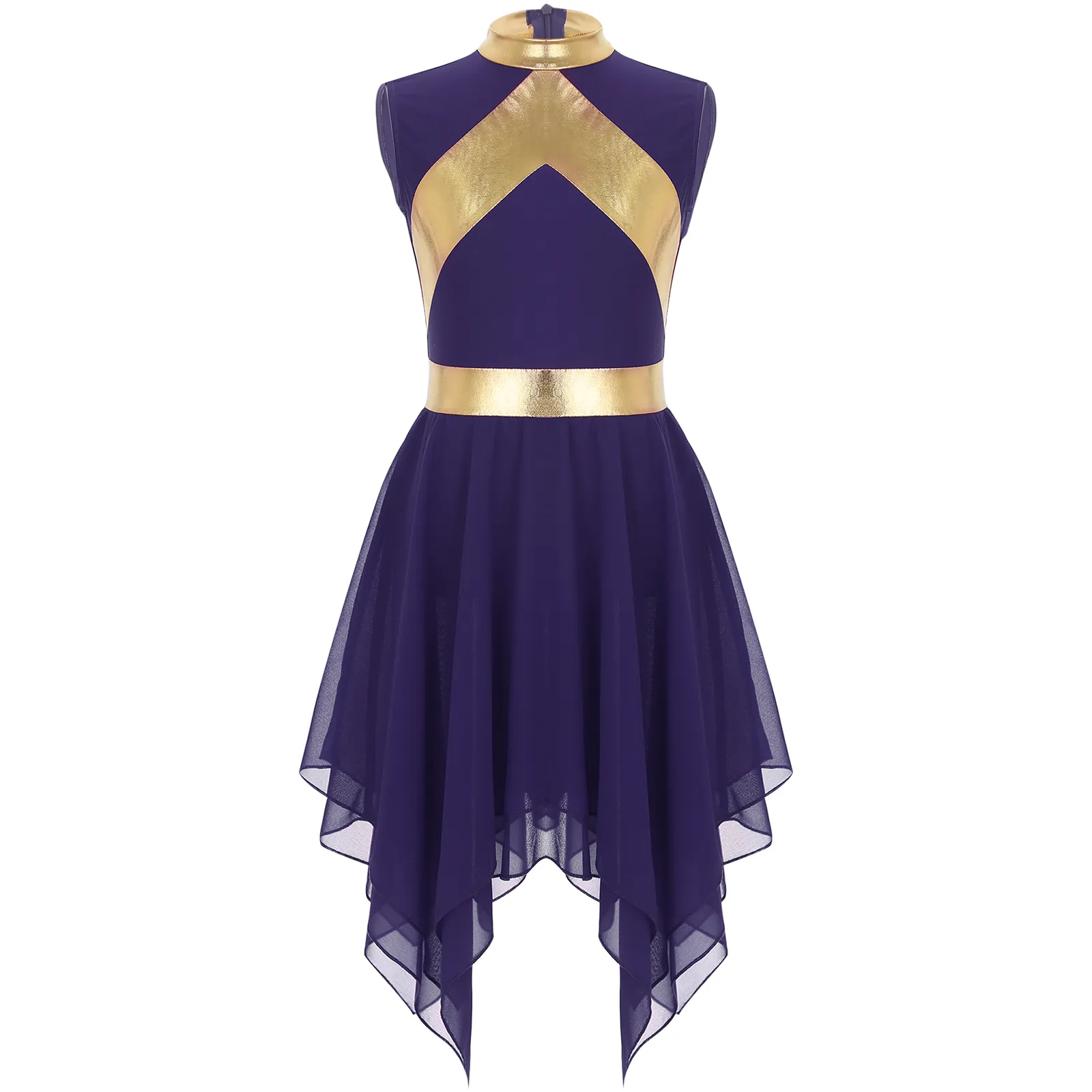 men_essentials Modern Sleeveless Lyrical Lyrical Dance Dress for Girls - Perfect for Church Choirs, Worships, and Liturgical Praises - Asymmetrical Design -