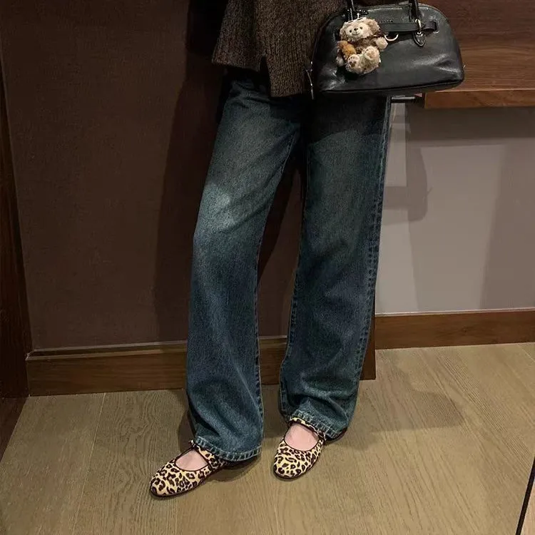 Cowhide Version ~ Leopard Print One-Strap Flat Mary Jane Women, Grandma Shoes, Ballet Shoes For Women Ddmysaturn_voghion.com