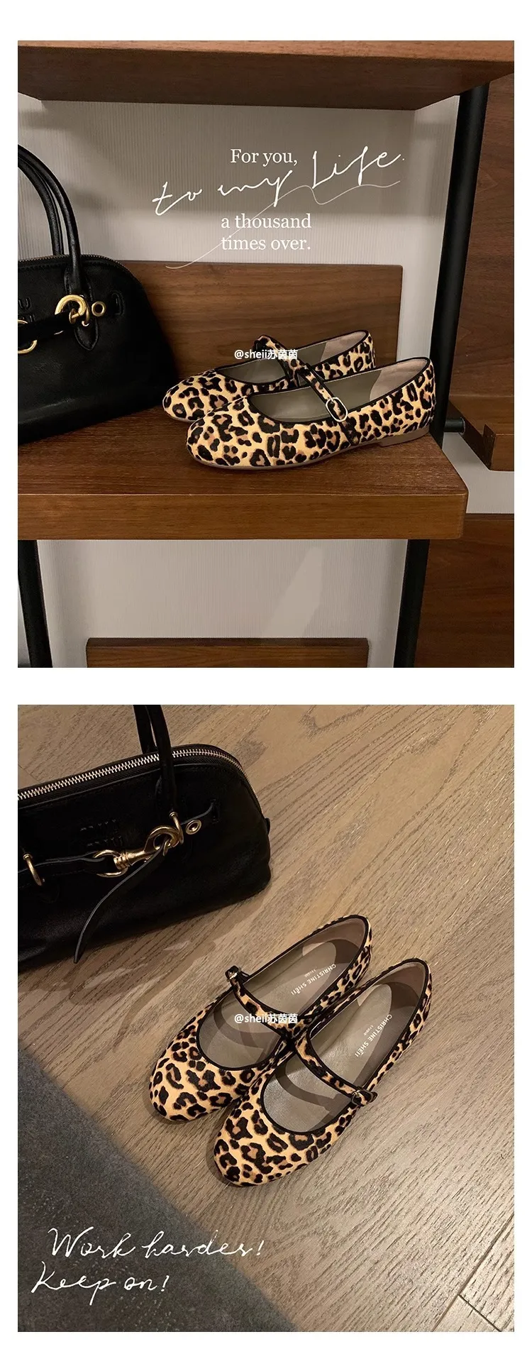 Cowhide Version ~ Leopard Print One-Strap Flat Mary Jane Women, Grandma Shoes, Ballet Shoes For Women Ddmysaturn_voghion.com